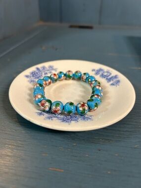 Hand Crafted Turquoise Floral Cloisonné Bead Bracelet